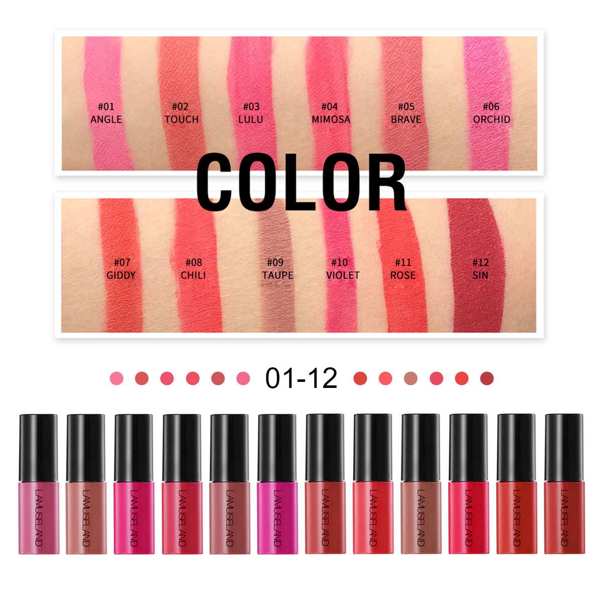 Lamuseland La Cleaning Mousse Blue 12 Color Lip Gloss Sample Matte Not Easy to Stick Cup for a Long Time Liquid Lipstick