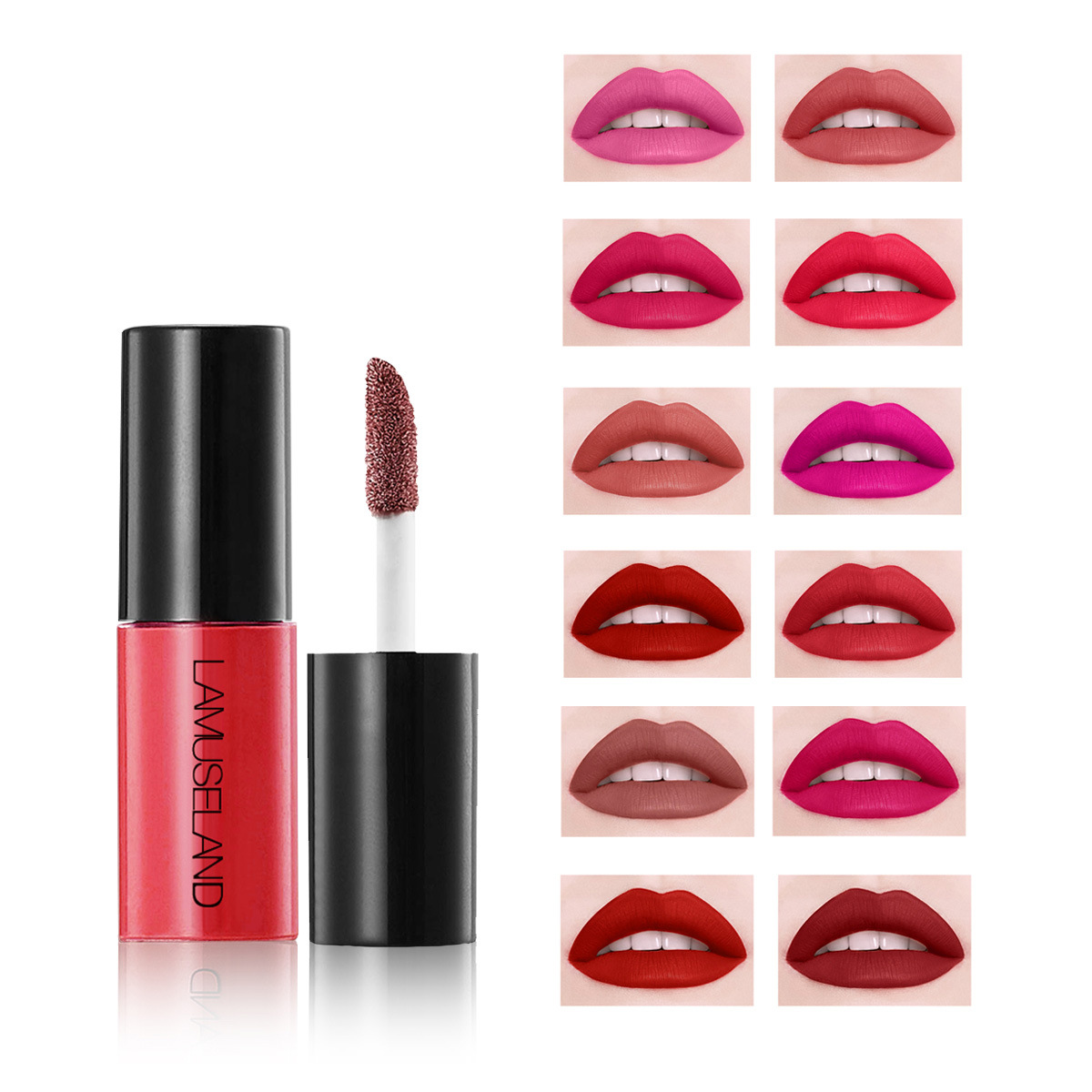 Lamuseland La Cleaning Mousse Blue 12 Color Lip Gloss Sample Matte Not Easy to Stick Cup for a Long Time Liquid Lipstick