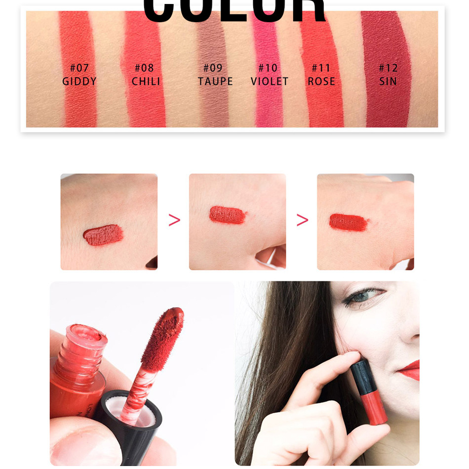 Lamuseland La Cleaning Mousse Blue 12 Color Lip Gloss Sample Matte Not Easy to Stick Cup for a Long Time Liquid Lipstick