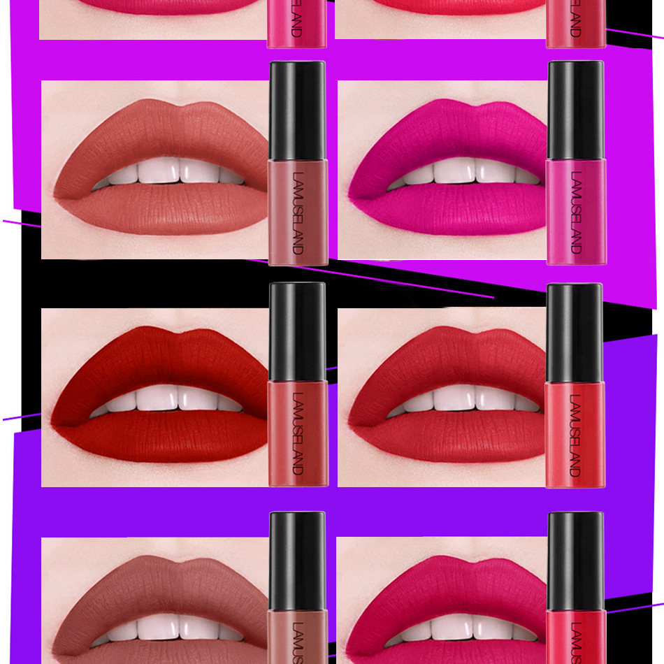 Lamuseland La Cleaning Mousse Blue 12 Color Lip Gloss Sample Matte Not Easy to Stick Cup for a Long Time Liquid Lipstick