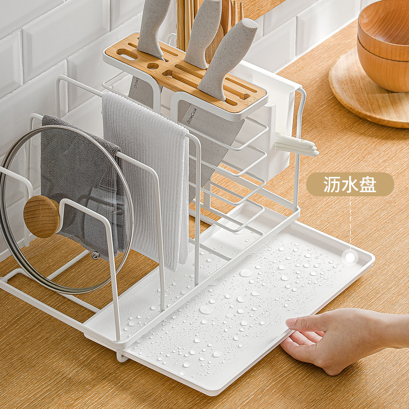 Nachuan Cross-Border Kitchen Kitchenware Storage Draining Rack Table Top Multi-Purpose Storage Rack with Chopsticks Holder Pot Lid Chopping Board Knife