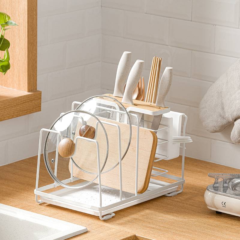 Nachuan Cross-Border Kitchen Kitchenware Storage Draining Rack Table Top Multi-Purpose Storage Rack with Chopsticks Holder Pot Lid Chopping Board Knife