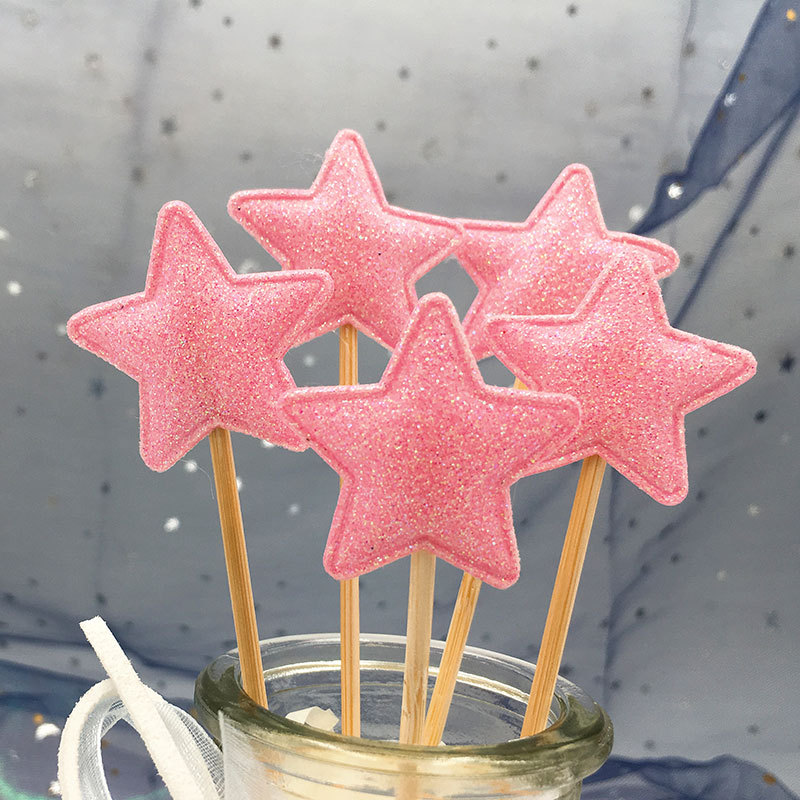 Baking Cake Topper Glitter/PU Leather Glossy Love Star Crown Decorative Card Dessert Table Dress up 5 Pieces