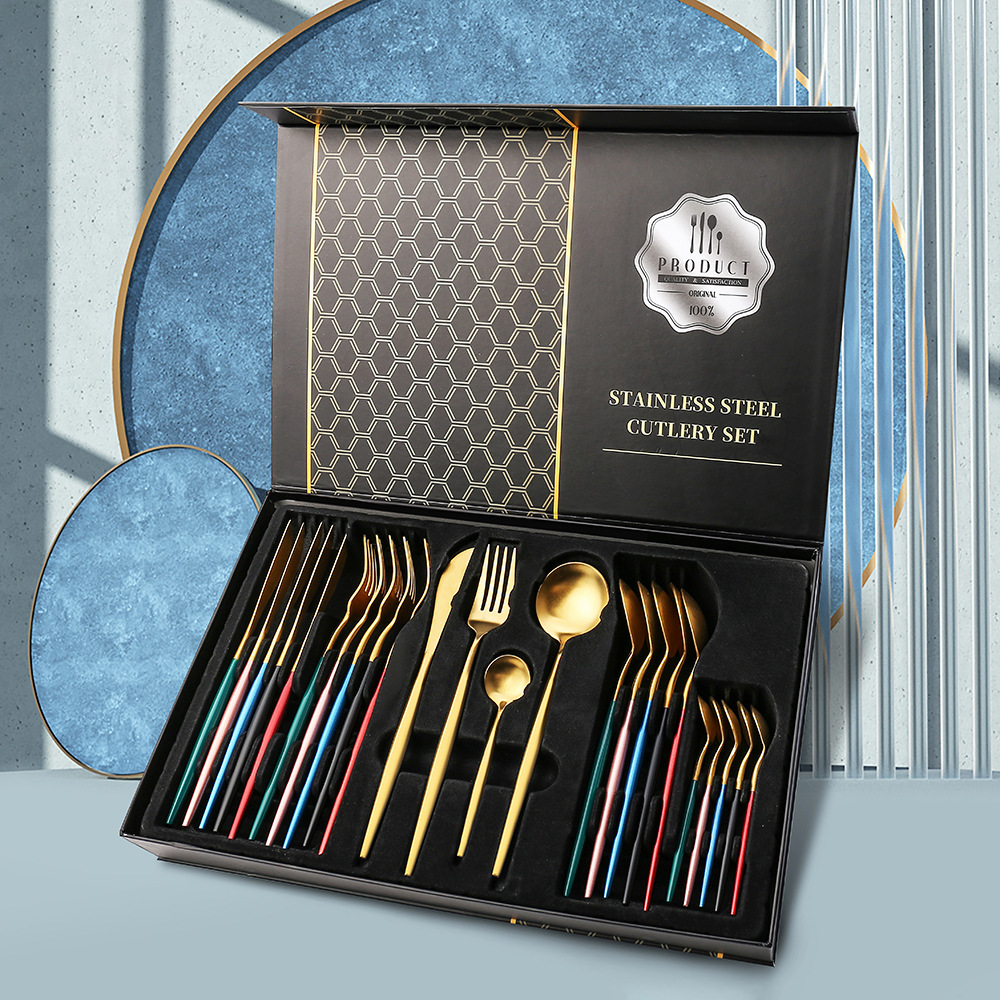 X Amazon 24-Piece Set 304 Stainless Steel Knife Table Knife Tableware Set Portugal Knife, Fork and Spoon Gift Set