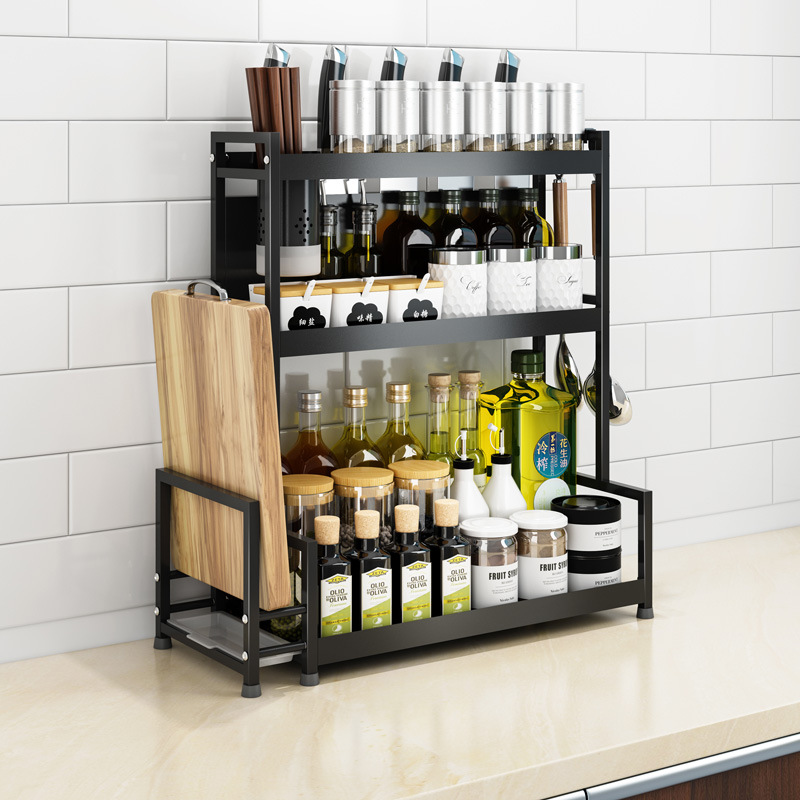 Factory Wholesale Stainless Steel Kitchen Rack Seasoning Household Table Shelf Seasoning Rack Desktop Multi-Function Knife