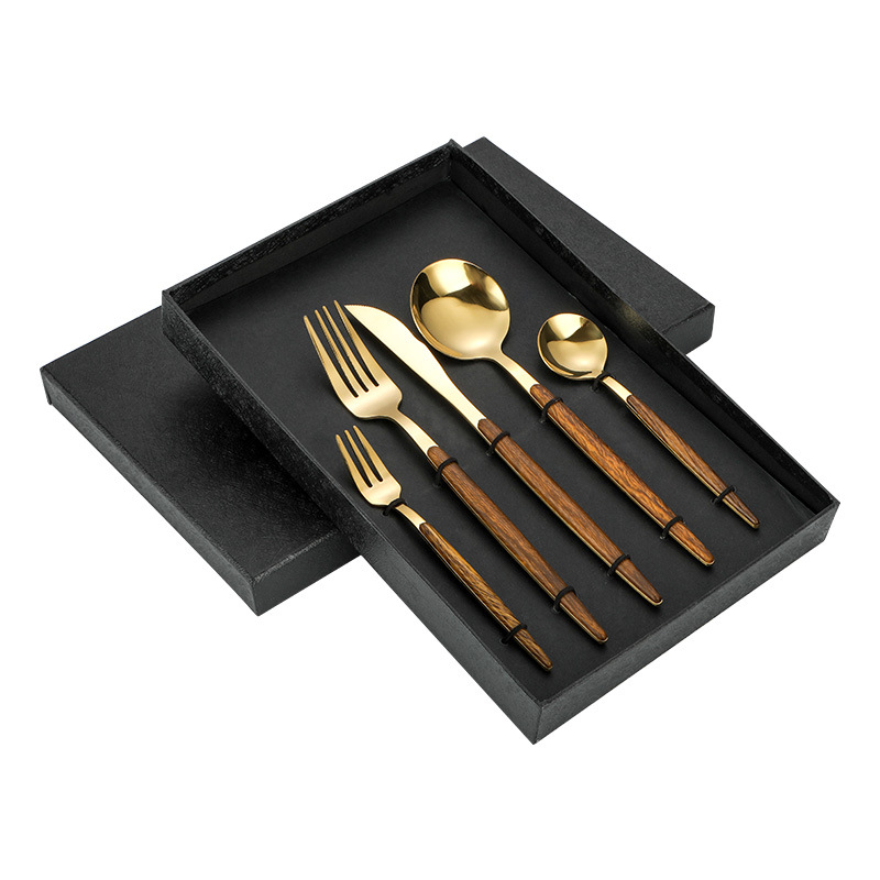 Cross-Border Wood Grain Portugal Table Knife Creative Japanese Table Knife Fork Spoon Stainless Steel Tableware Gift Set