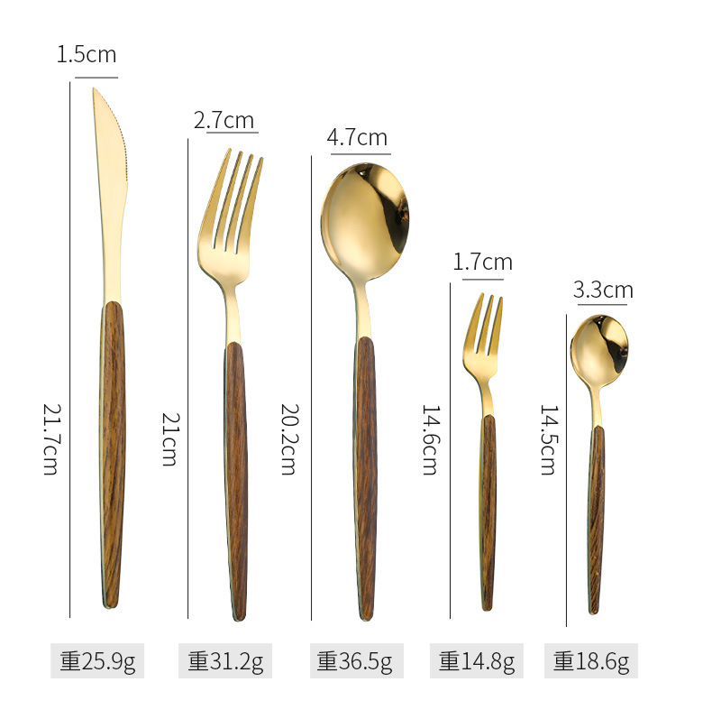 Cross-Border Wood Grain Portugal Table Knife Creative Japanese Table Knife Fork Spoon Stainless Steel Tableware Gift Set