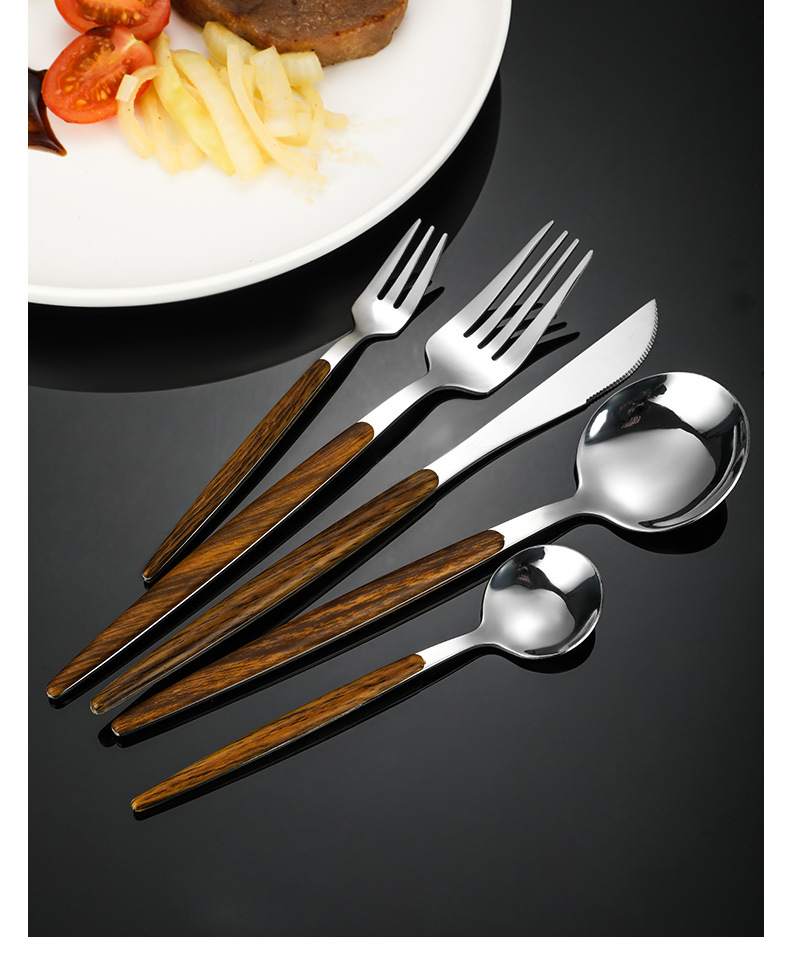 Cross-Border Wood Grain Portugal Table Knife Creative Japanese Table Knife Fork Spoon Stainless Steel Tableware Gift Set