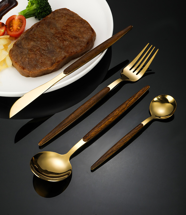 Cross-Border Wood Grain Portugal Table Knife Creative Japanese Table Knife Fork Spoon Stainless Steel Tableware Gift Set