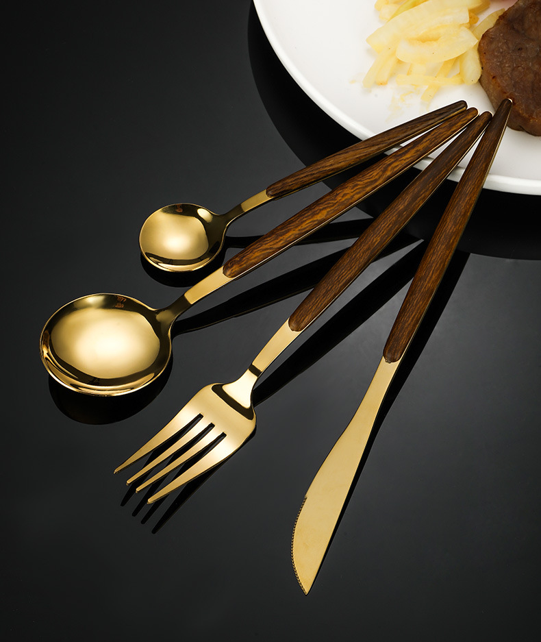 Cross-Border Wood Grain Portugal Table Knife Creative Japanese Table Knife Fork Spoon Stainless Steel Tableware Gift Set