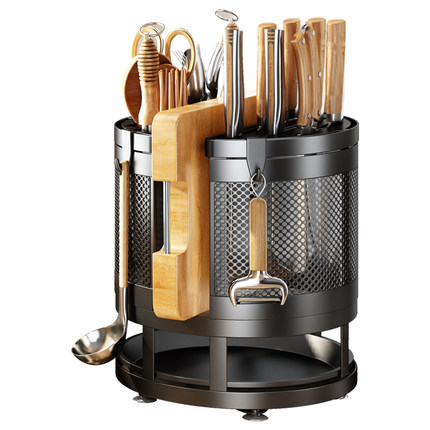 Rotating Knife Rack Storage Rack Kitchen Table Top Household Kitchen Knife Holder Chopsticks Box Chopping Board Integrated Multifunctional Storage Rack