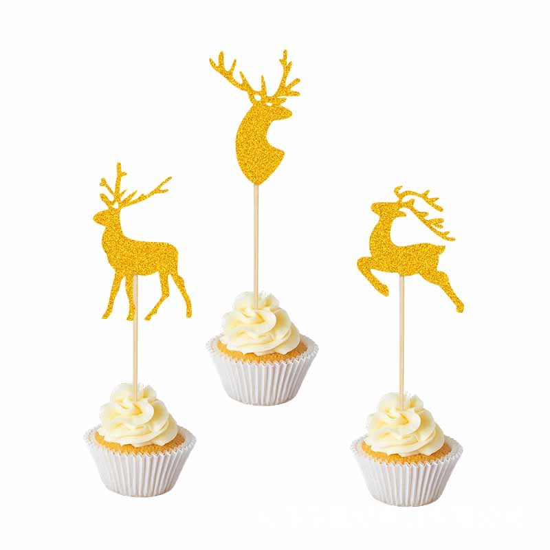 Christmas Party Dining-Table Decoration Gold Silver Rose Gold Reindeer Deer Head Cake Inserting Card Christmas Party Dining-Table Decoration Gold Silver Rose Gold Reindeer Deer Head Cake Inserting Card