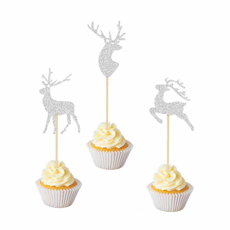 Christmas Party Dining-Table Decoration Gold Silver Rose Gold Reindeer Deer Head Cake Inserting Card Christmas Party Dining-Table Decoration Gold Silver Rose Gold Reindeer Deer Head Cake Inserting Card