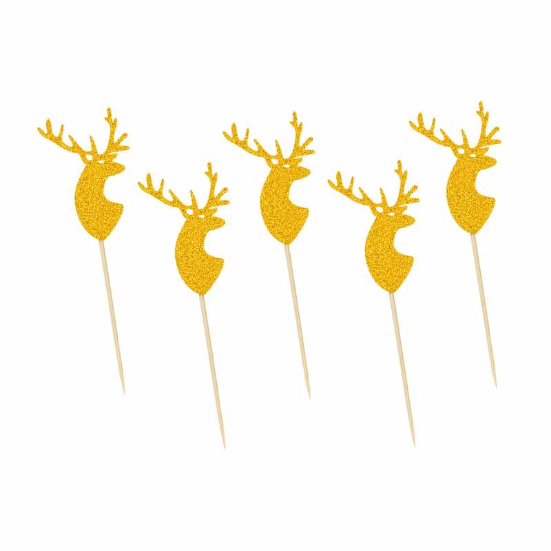 Christmas Party Dining-Table Decoration Gold Silver Rose Gold Reindeer Deer Head Cake Inserting Card Christmas Party Dining-Table Decoration Gold Silver Rose Gold Reindeer Deer Head Cake Inserting Card