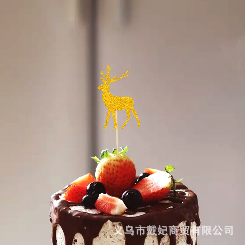 Christmas Party Dining-Table Decoration Gold Silver Rose Gold Reindeer Deer Head Cake Inserting Card Christmas Party Dining-Table Decoration Gold Silver Rose Gold Reindeer Deer Head Cake Inserting Card