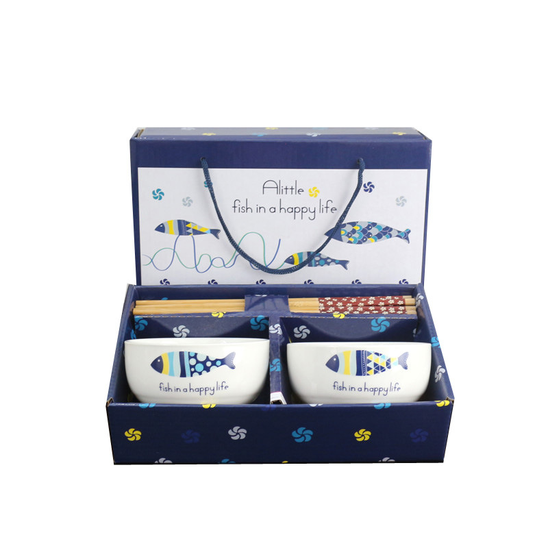 Yuyue Ceramic Bowl Chopsticks Cartoon Pattern Gift Box Home Return Gift Ceramic Bowl Chopsticks Sets
