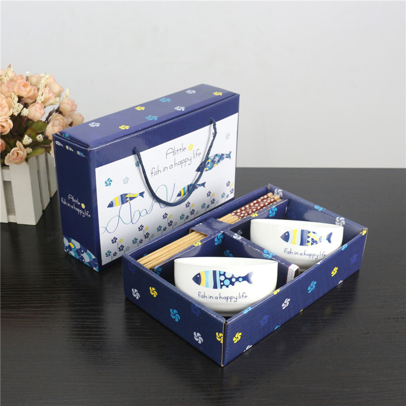 Yuyue Ceramic Bowl Chopsticks Cartoon Pattern Gift Box Home Return Gift Ceramic Bowl Chopsticks Sets