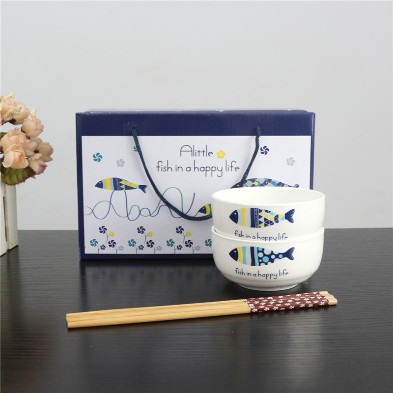 Yuyue Ceramic Bowl Chopsticks Cartoon Pattern Gift Box Home Return Gift Ceramic Bowl Chopsticks Sets