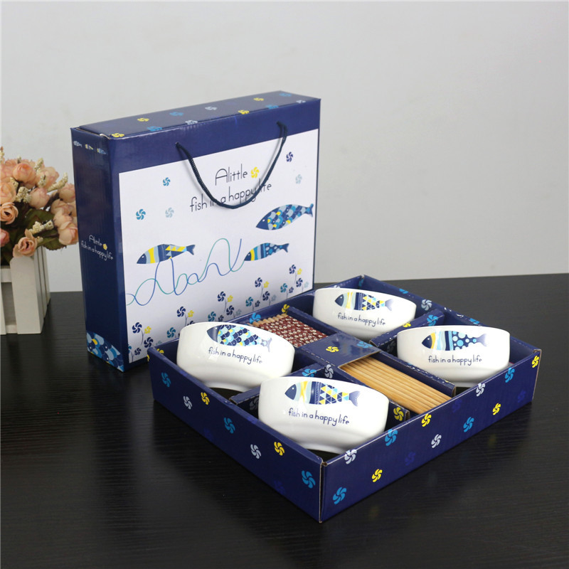 Yuyue Ceramic Bowl Chopsticks Cartoon Pattern Gift Box Home Return Gift Ceramic Bowl Chopsticks Sets
