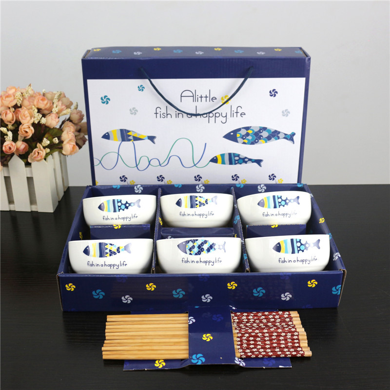 Yuyue Ceramic Bowl Chopsticks Cartoon Pattern Gift Box Home Return Gift Ceramic Bowl Chopsticks Sets