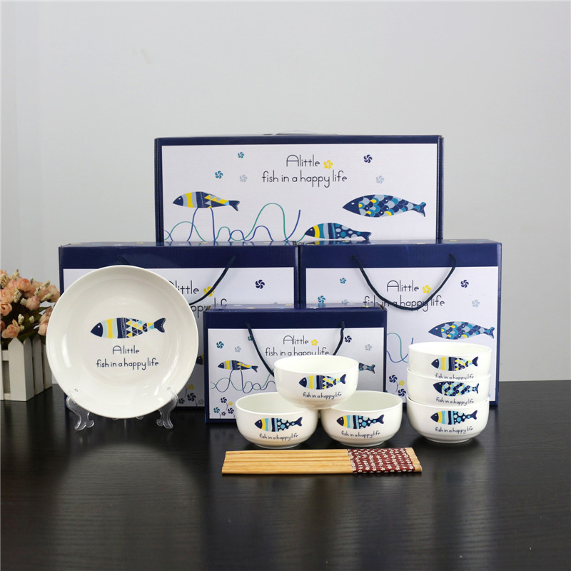 Yuyue Ceramic Bowl Chopsticks Cartoon Pattern Gift Box Home Return Gift Ceramic Bowl Chopsticks Sets