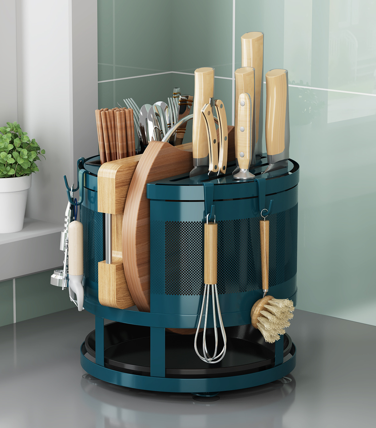 Rotatable Knife Holder Chopsticks Box Draining Rack Chopping Board Storage Table Water Filter Kitchen Storage Rack Toolframe