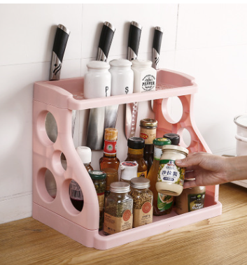 Kitchen Storage Rack Seasoning Bottle Storage Rack Seasoning Rack Knife Sundries Two-Layer Storage Shelves Table Two-Layer Finishing Rack