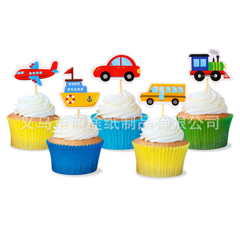 Creative Airplane Luggage Bag Map Cake Inserting Card Set Travel Theme Party Decorative Dessert Table Cake Flag