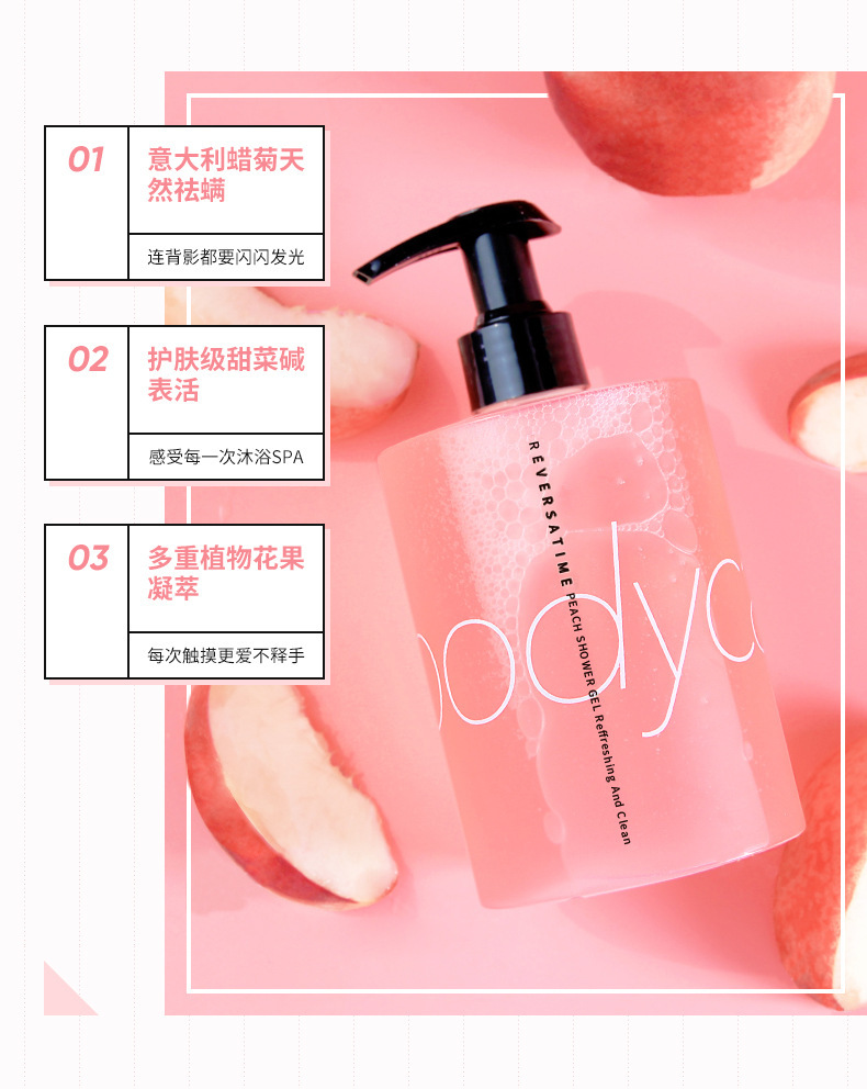 Internet Celebrity Live Stream Water Peach Shower Gel Amino Acid Mild Nourishing Long-Lasting Fragrance Peach Fruit Fragrance Bath Lotion Perfume