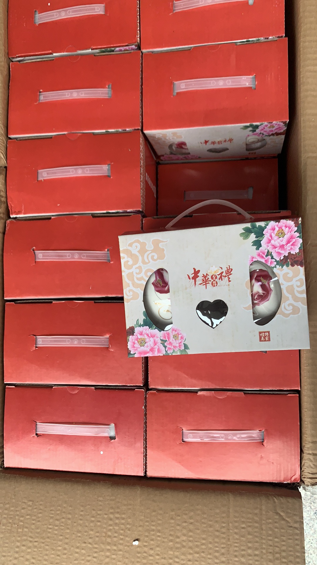 Hotel/Household Red Flower Ceramic 2 Bowl 2 Spoon Set