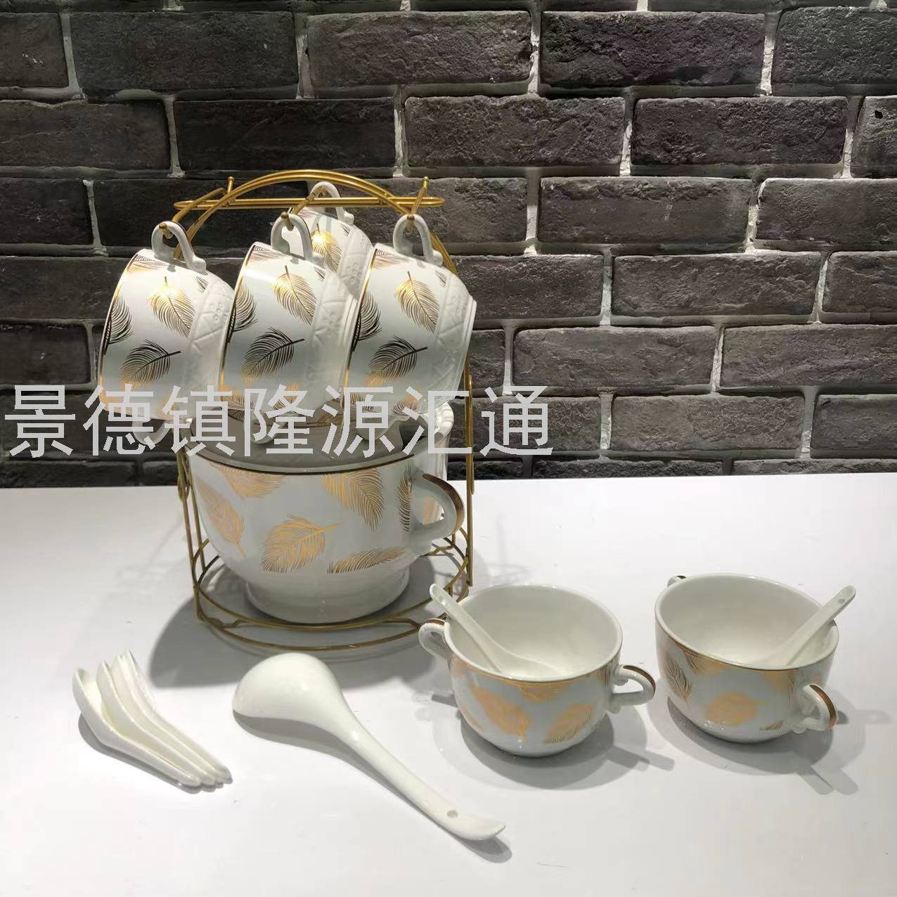 Jingdezhen Ceramic Soup Pot Set Dual-Sided Stockpot Noodle Cup Freshness Bowl Storage Tank Casserole Electric Soup Pot