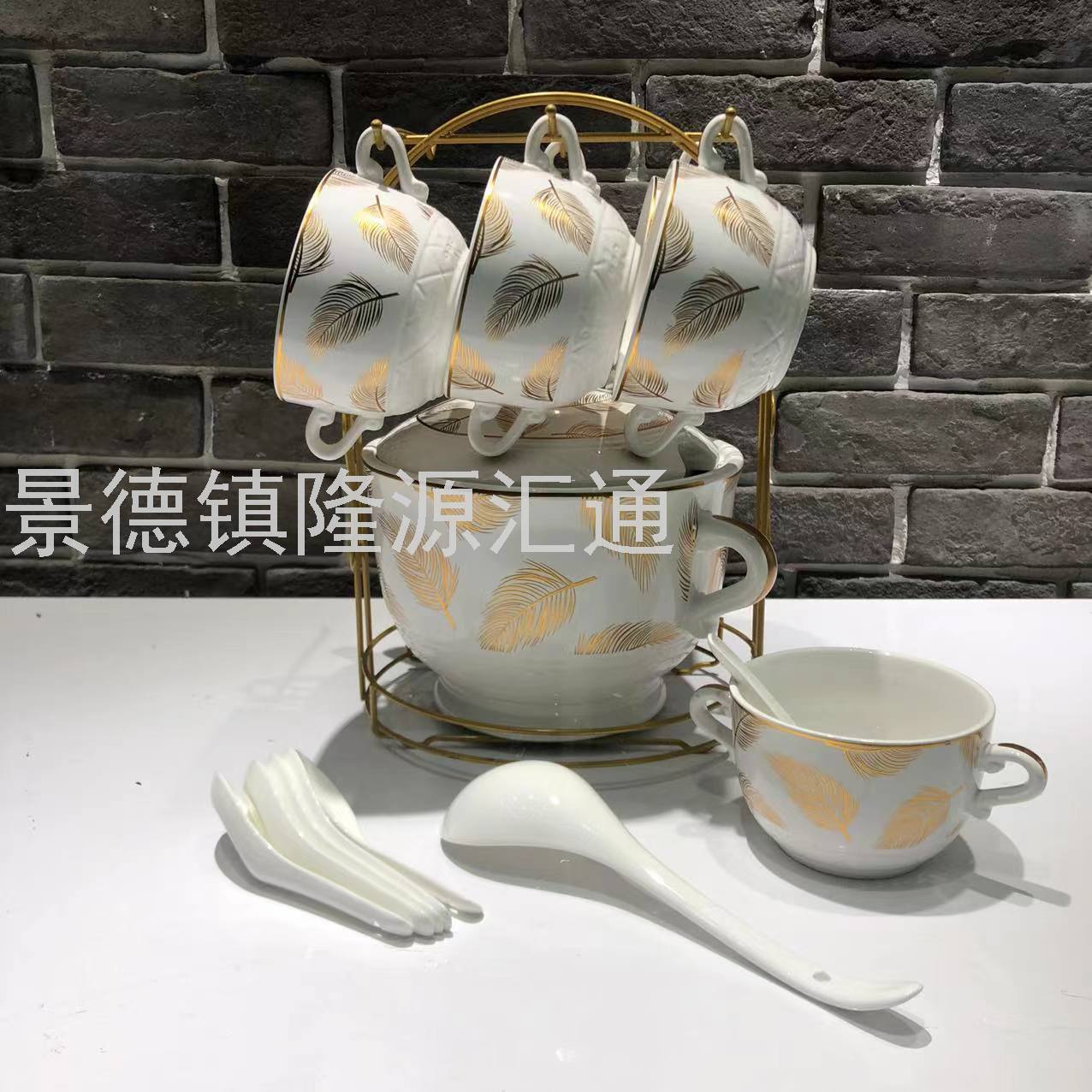 Jingdezhen Ceramic Soup Pot Set Dual-Sided Stockpot Noodle Cup Freshness Bowl Storage Tank Casserole Electric Soup Pot