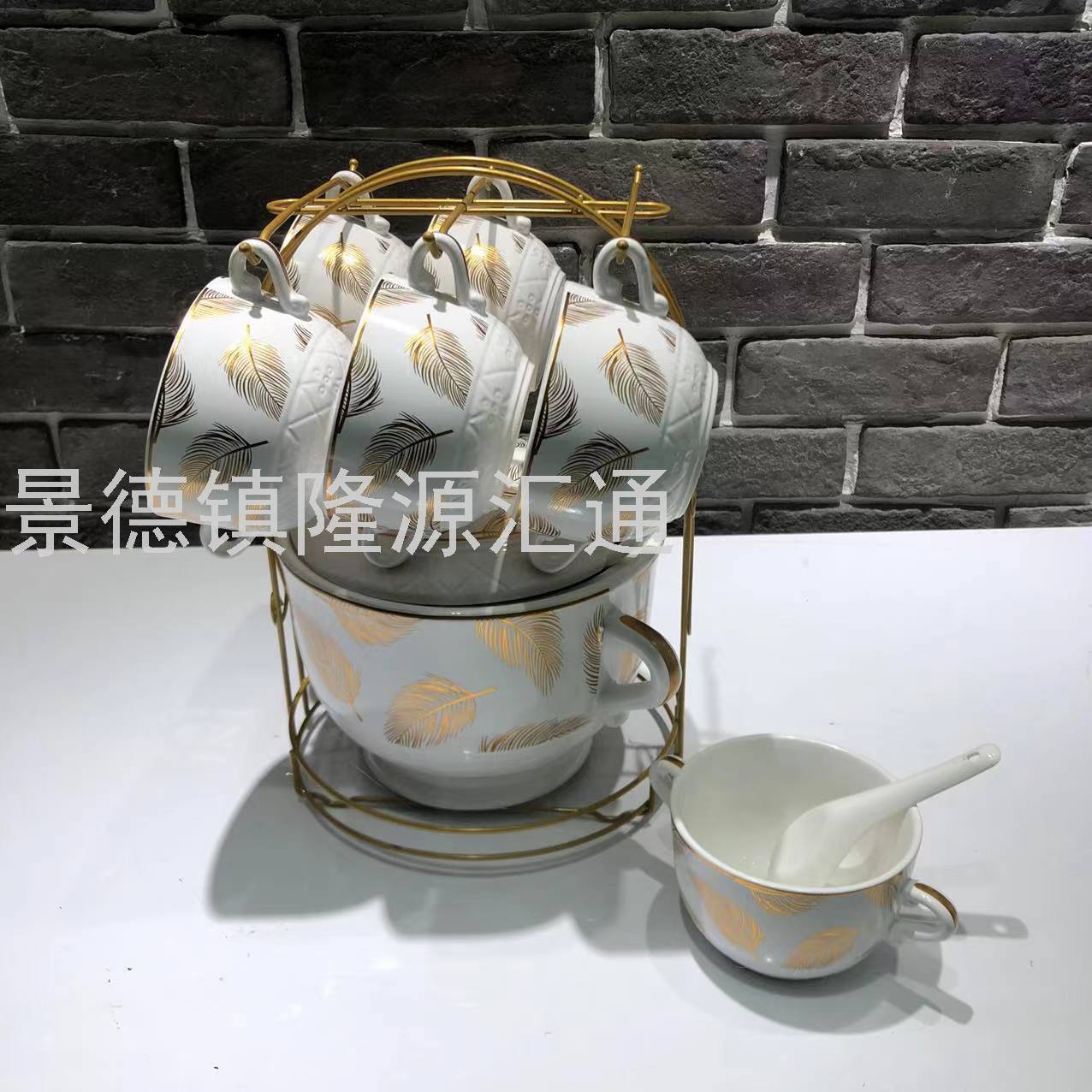 Jingdezhen Ceramic Soup Pot Set Dual-Sided Stockpot Noodle Cup Freshness Bowl Storage Tank Casserole Electric Soup Pot