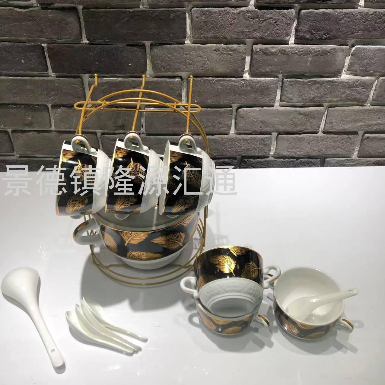 Jingdezhen Ceramic Soup Pot Set Dual-Sided Stockpot Noodle Cup Freshness Bowl Storage Tank Casserole Electric Soup Pot