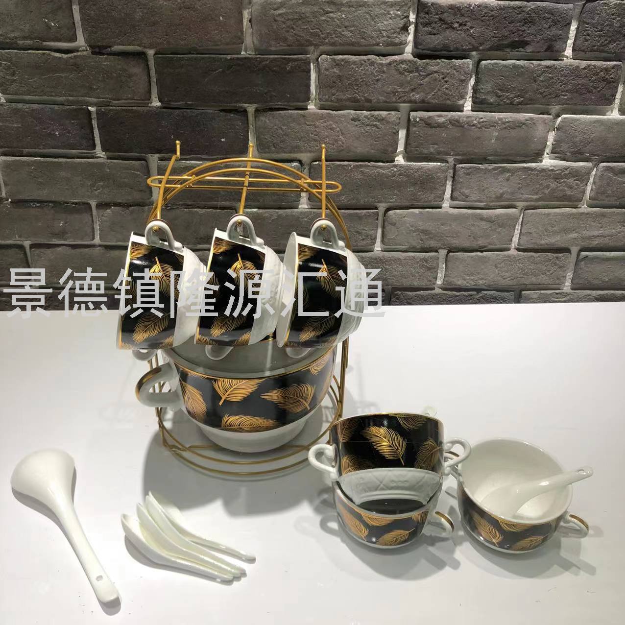 Jingdezhen Ceramic Soup Pot Set Dual-Sided Stockpot Noodle Cup Freshness Bowl Storage Tank Casserole Electric Soup Pot