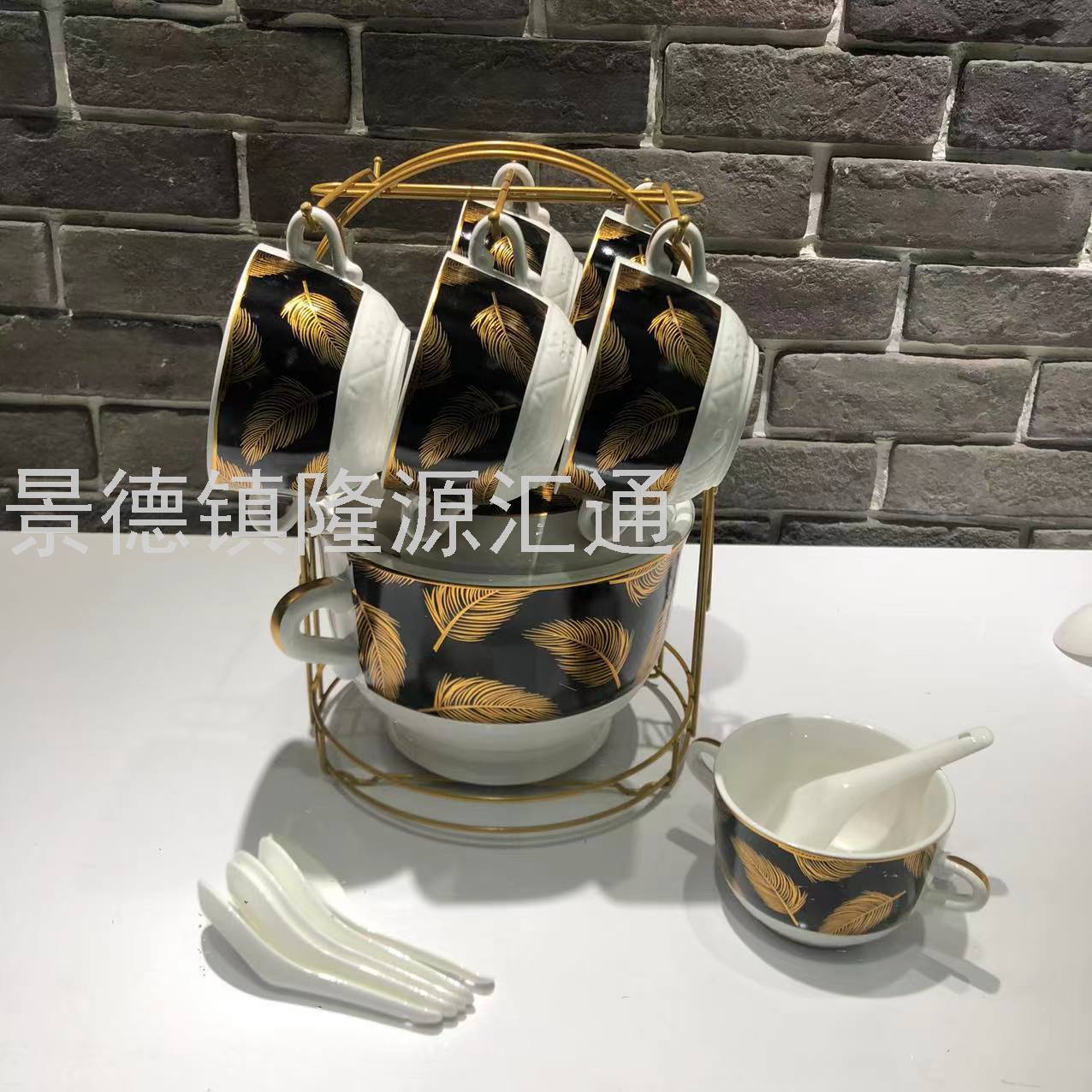 Jingdezhen Ceramic Soup Pot Set Dual-Sided Stockpot Noodle Cup Freshness Bowl Storage Tank Casserole Electric Soup Pot