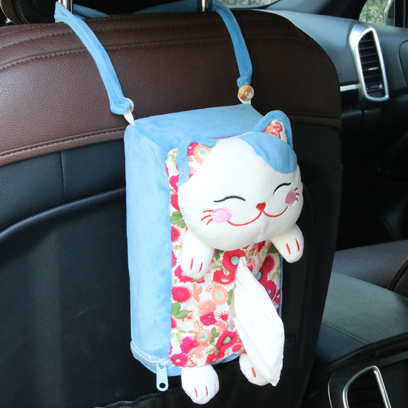 Multifunctional Lucky Cat Hanging Tissue Box Car Home Cartoon Tissue Bag Car Tissue Box Ornaments Car Supplies