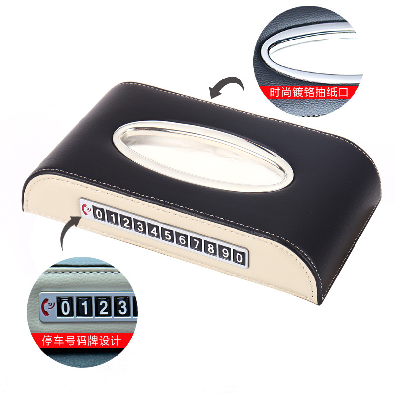 Car Tissue Box Car Napkins Box with Temporary Parking Sign Armrest Box Seat Type Tissue Box Hanging Tissue Box