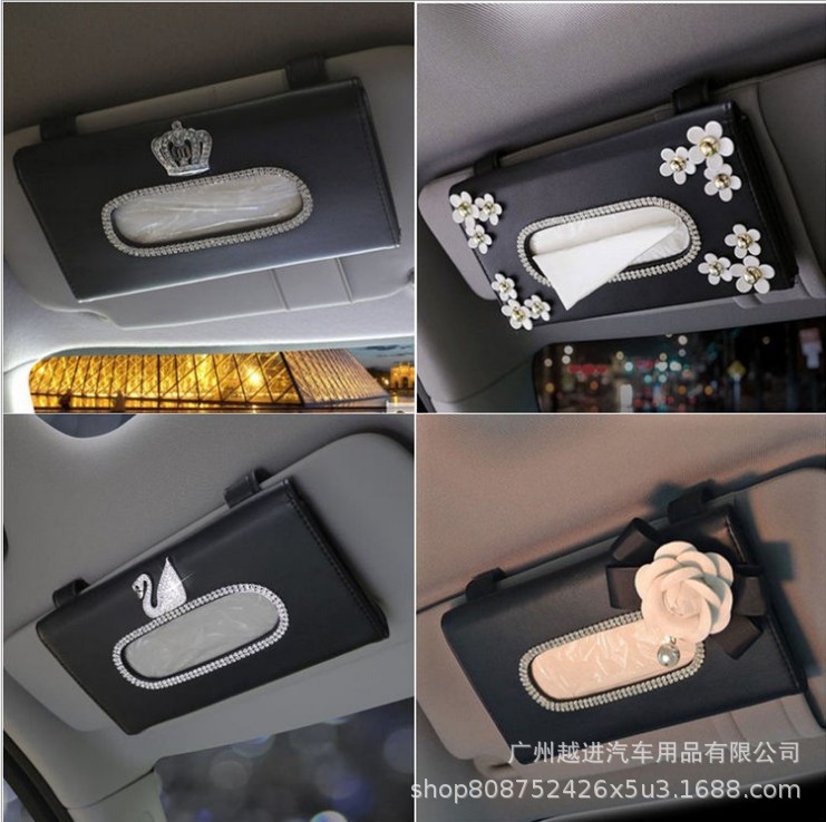 Diamond Swan Car Sunshade Tissue Box Tissue Box for Car Camellia Hanging Crown Tissue Box Daisy