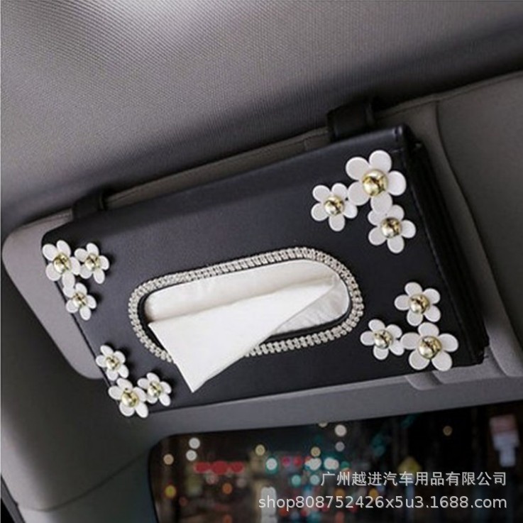 Diamond Swan Car Sunshade Tissue Box Tissue Box for Car Camellia Hanging Crown Tissue Box Daisy
