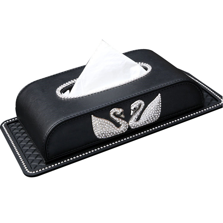 Car Tissue Box Creative Double Swan Diamond-Embedded Car Tissue Box High-End Car Vehicle-Seat Tissue Box