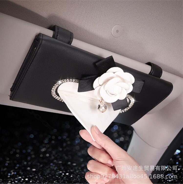 Diamond Swan Car Sunshade Tissue Box Tissue Box for Car Camellia Hanging Crown Tissue Box Daisy