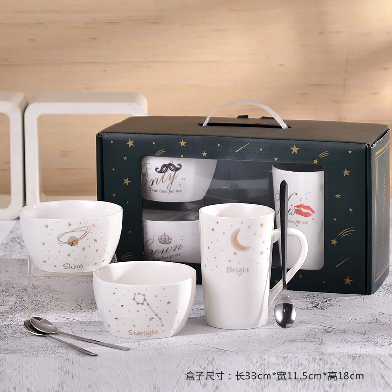 Couple's Ceramic Tableware Set Custom Logo Creative Home Ceramic Rice Bowl Will Sell Business Partner Gifts