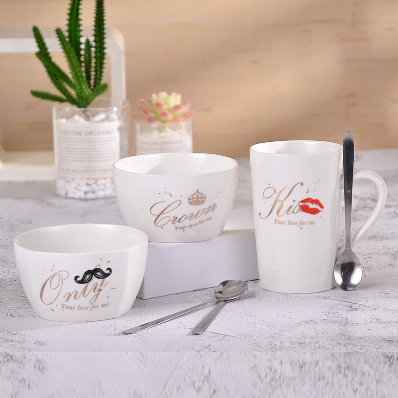 Couple's Ceramic Tableware Set Custom Logo Creative Home Ceramic Rice Bowl Will Sell Business Partner Gifts