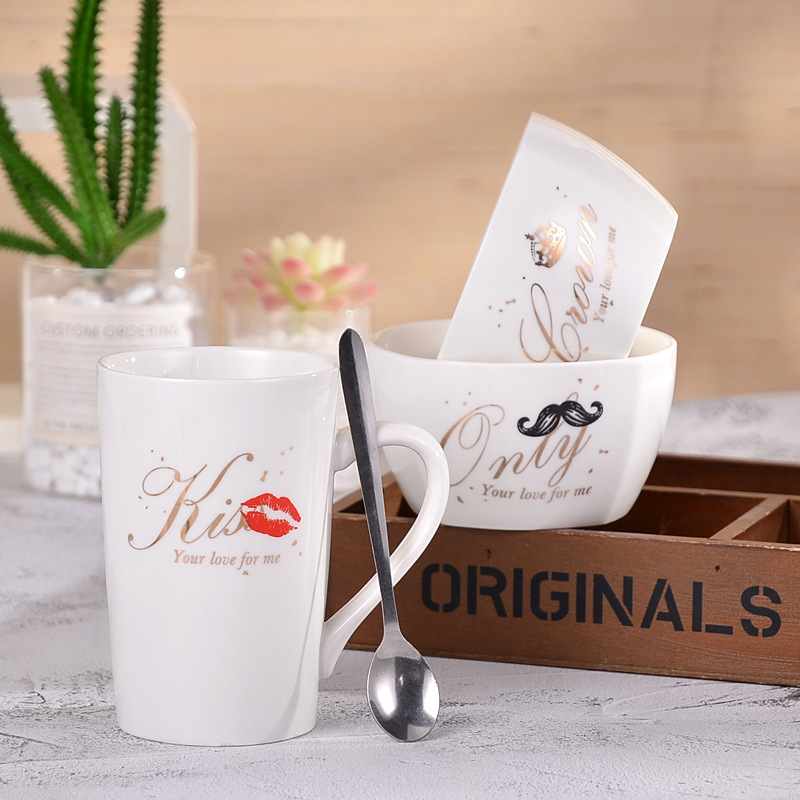 Couple's Ceramic Tableware Set Custom Logo Creative Home Ceramic Rice Bowl Will Sell Business Partner Gifts