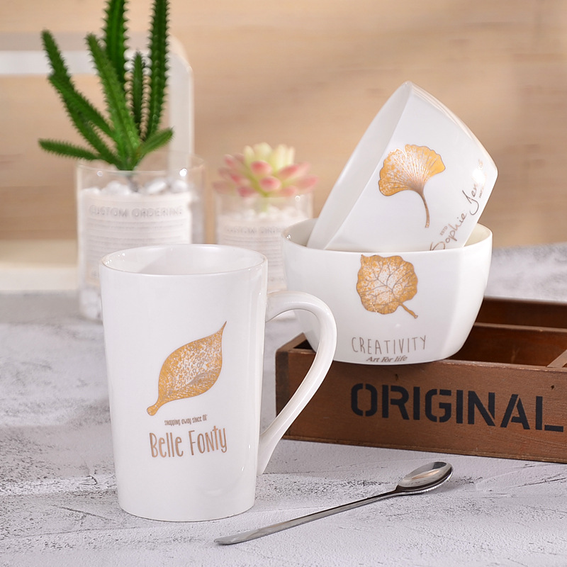 Couple's Ceramic Tableware Set Custom Logo Creative Home Ceramic Rice Bowl Will Sell Business Partner Gifts