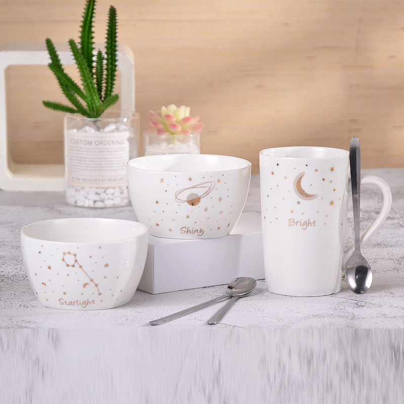 Couple's Ceramic Tableware Set Custom Logo Creative Home Ceramic Rice Bowl Will Sell Business Partner Gifts