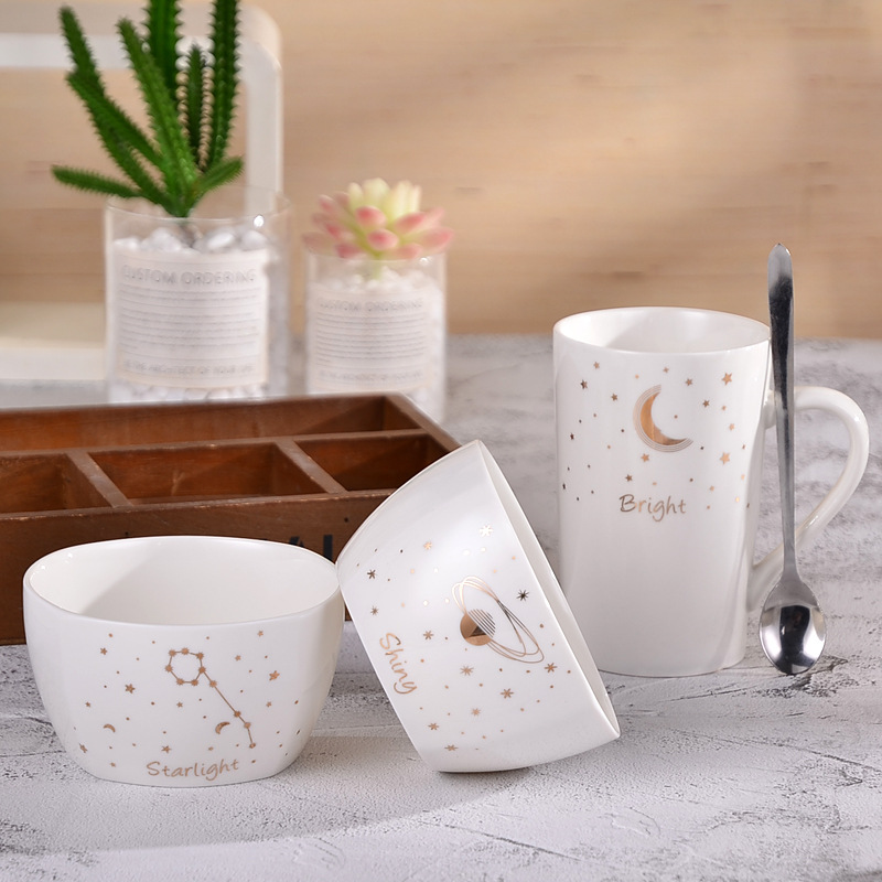 Couple's Ceramic Tableware Set Custom Logo Creative Home Ceramic Rice Bowl Will Sell Business Partner Gifts