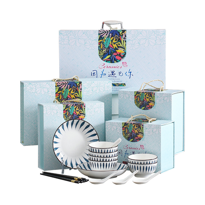 Japanese-Style Internet Celebrity Water Drop Tableware Set Ceramic Gift Bowl Set Dishware Set Gift Box Gift Box Custom Logo
