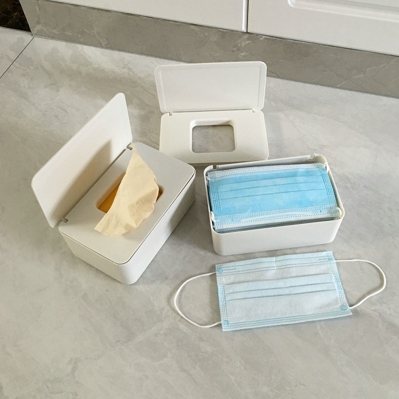 Desktop Storage Box Wet Tissue Box with Lid Multifunctional Plastic Wet Tissue Box Office Sealed Dust Mask Box A597